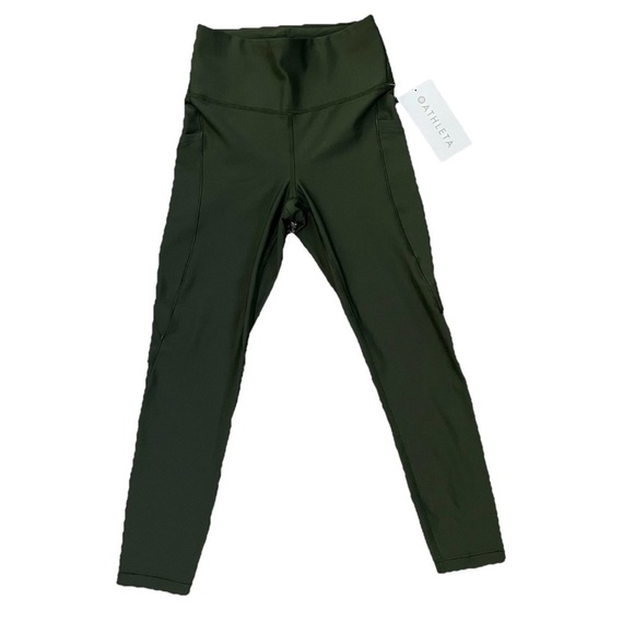 NWT Athleta Women’s XS 7/8 Interval Stash Leggings Green High Waist Workout Yoga - Picture 1 of 5